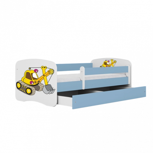 Łóżko babydreams niebieskie koparka bez szuflady materac 140/70