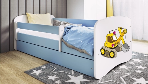 Łóżko babydreams niebieskie koparka bez szuflady materac 140/70