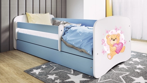 Łóżko babydreams niebieskie miś motylki bez szuflady materac 140/70