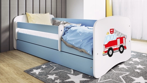 Bērnu gulta Blue Firetruck ar kasti ar matraci 180/80