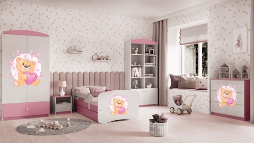 Łóżko babydreams różowe miś motylki bez szuflady materac 180/80