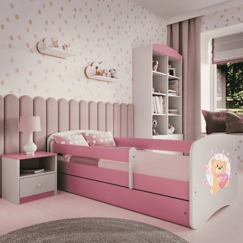 Łóżko babydreams różowe miś motylki bez szuflady materac 180/80
