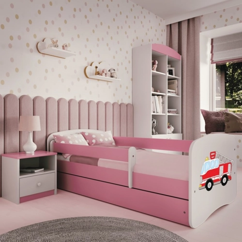 Łóżko babydreams różowe straż pożarna bez szuflady materac 180/80