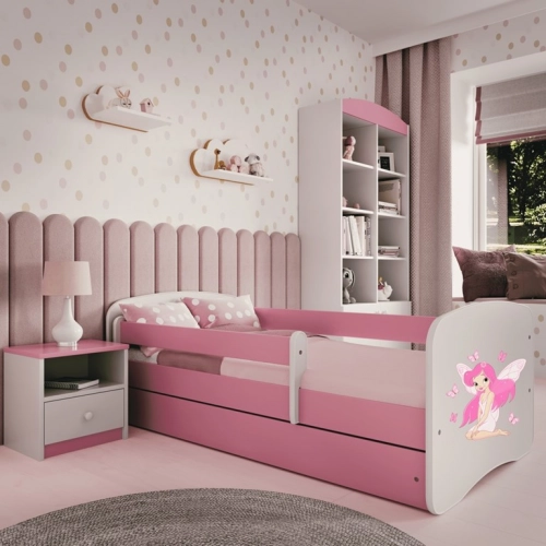 Łóżko babydreams różowe wróżka z motylkami bez szuflady materac 180/80