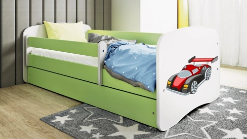 Łóżko babydreams zielone auto wyścigowe bez szuflady materac 160/80