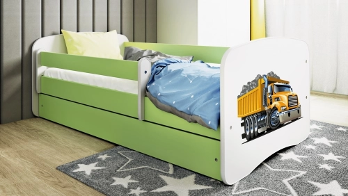 Łóżko babydreams zielone ciężarówka z szufladą materac 140/70