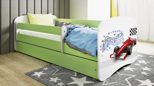 Łóżko babydreams zielone formuła z szufladą materac 140/70