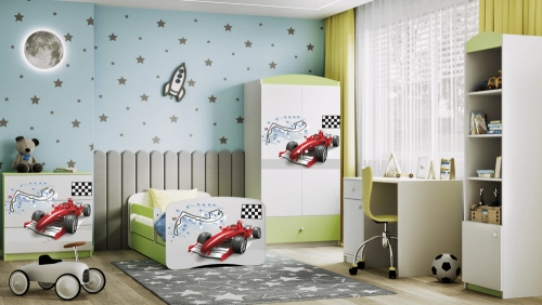 Łóżko babydreams zielone formuła z szufladą materac 140/70