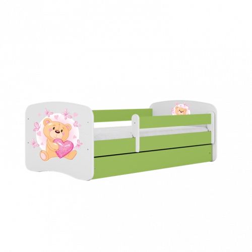 Łóżko babydreams zielone miś motylki z szufladą materac 180/80