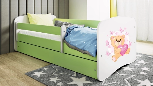 Łóżko babydreams zielone miś motylki z szufladą materac 180/80