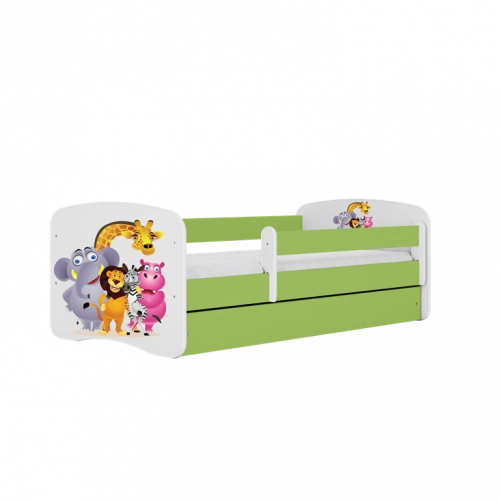 Łóżko babydreams zielone zoo bez szuflady materac 140/70