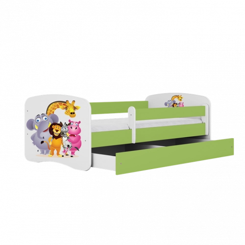 Łóżko babydreams zielone zoo bez szuflady materac 140/70