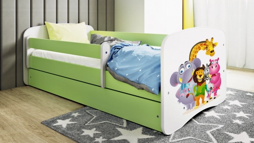 Łóżko babydreams zielone zoo z szufladą materac 140/70