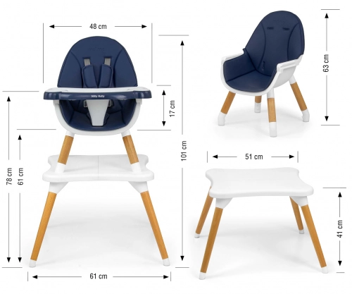 Barošanas krēsls Milly Mally Malmo 2in1 Navy