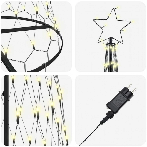 Led Ziemassvētku Koks Silti Balts 138.5 X 138.5 X 399 Cm Metāla Vidaxl