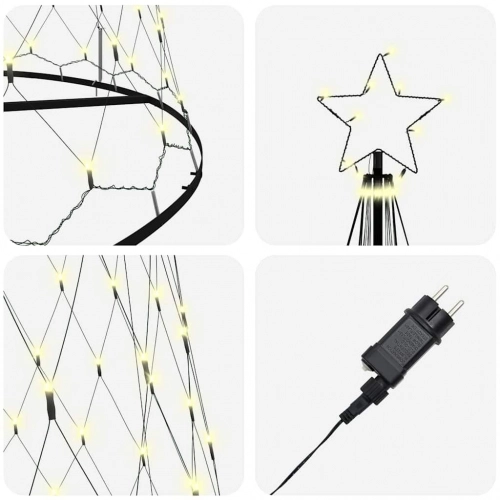 Led Ziemassvētku Koks Silti Balts 138.5 X 138.5 X 399 Cm Metāla Vidaxl