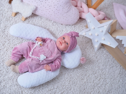 Lelle zīdainis Abril 42 cm (spilvens, raud, runā, ar mānekli, mīkstais ķermenis) Spānija LL74118
