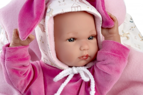 Lelle zīdainis Bimba meitene ar sedziņu un mānekli (vinila ķermenis) 35 cm Spānija LL63506