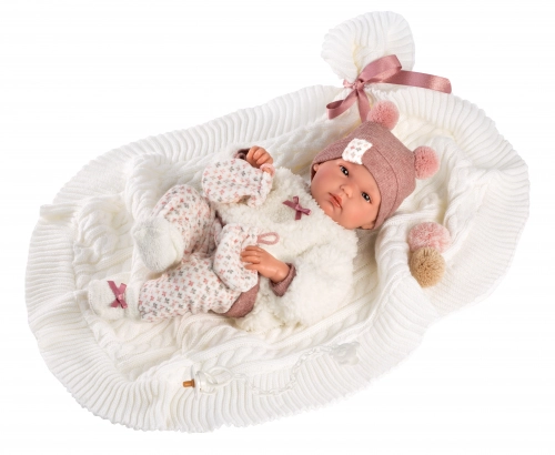 Lelle zīdainis Bimba meitene ar sedziņu un mānekli (vinila ķermenis) 35 cm Spānija LL63576