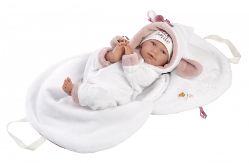 Lelle zīdainis Lala 42 cm (pārnes. soma, smejas, runā, ar mānekli, mīkstais ķermenis) Spānija LL74048
