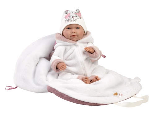 Lelle zīdainis Lala 42 cm (pārnes. soma, smejas, runā, ar mānekli, mīkstais ķermenis) Spānija LL74048