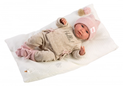 Lelle zīdainis Mimi 42 cm (sedziņa, ar mānekli, mīkstais ķermenis) Spānija LL17420