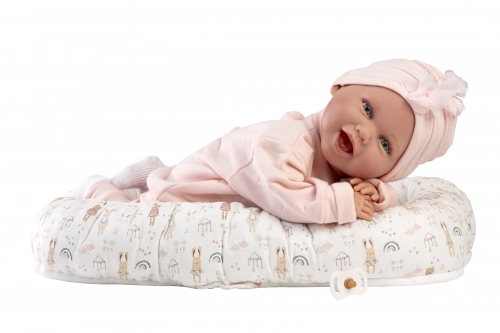 Lelle zīdainis Mimi 42 cm (spilvens, smejas, runā, ar mānekli, mīkstais ķermenis) Spānija LL74122