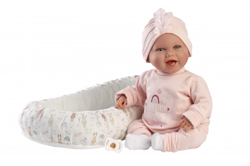 Lelle zīdainis Mimi 42 cm (spilvens, smejas, runā, ar mānekli, mīkstais ķermenis) Spānija LL74122