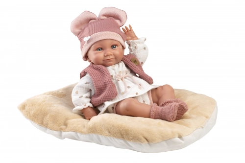Lelle zīdainis Nica meitene ar sedziņu un mānekli (vinila ķermenis) 40 cm Spānija LL73816