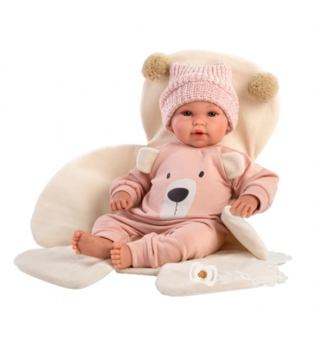 Lelle zīdainis Osito ar sedziņu 36 cm (raud, runā, ar mānekli, mīkstais ķermenis) Spānija LL63644