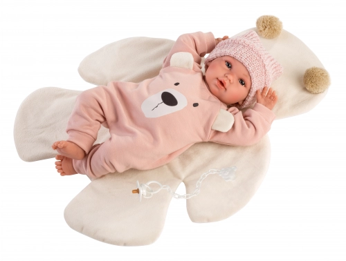 Lelle zīdainis Osito ar sedziņu 36 cm (raud, runā, ar mānekli, mīkstais ķermenis) Spānija LL63644