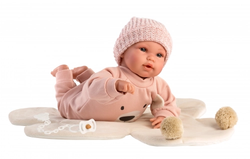 Lelle zīdainis Osito ar sedziņu 36 cm (raud, runā, ar mānekli, mīkstais ķermenis) Spānija LL63644