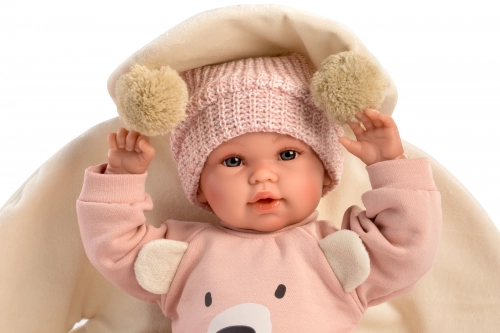 Lelle zīdainis Osito ar sedziņu 36 cm (raud, runā, ar mānekli, mīkstais ķermenis) Spānija LL63644