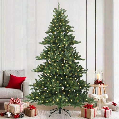 Mākslīgā Saliekamā Ziemassvētku Egle Ar 300 Led Zaļa 210 Cm Pvc Vidaxl