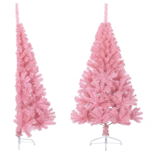 Mākslīgā Ziemassvētku Egle Ar Statīvu, Pusapaļa, 150 Cm, Rozā Vidaxl