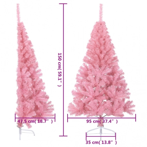 Mākslīgā Ziemassvētku Egle Ar Statīvu, Pusapaļa, 150 Cm, Rozā Vidaxl
