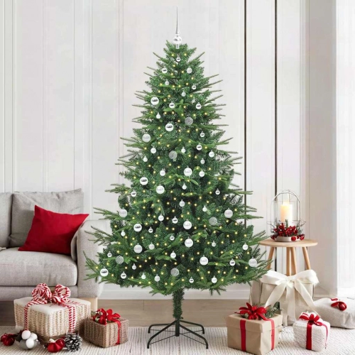 Mākslīgais Iepriekš Apgaismotais Ziemassvētku Koks Ar Bumbu Komplektu Vidaxl