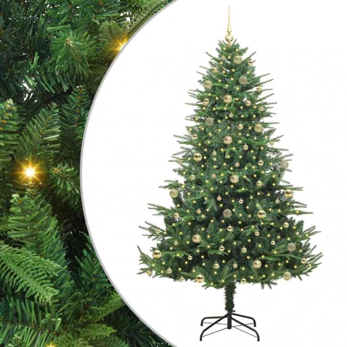 Mākslīgais Iepriekš Apgaismotais Ziemassvētku Koks Ar Bumbu Komplektu Vidaxl