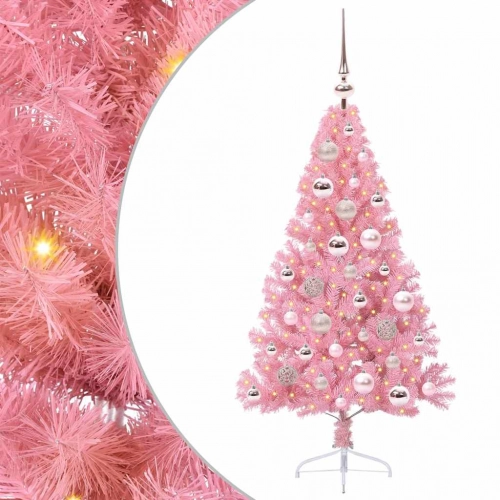 Mākslīgais Led Ziemassvētku Eglīte Su 150 Led Rozā 120 Cm Pvc Vidaxl