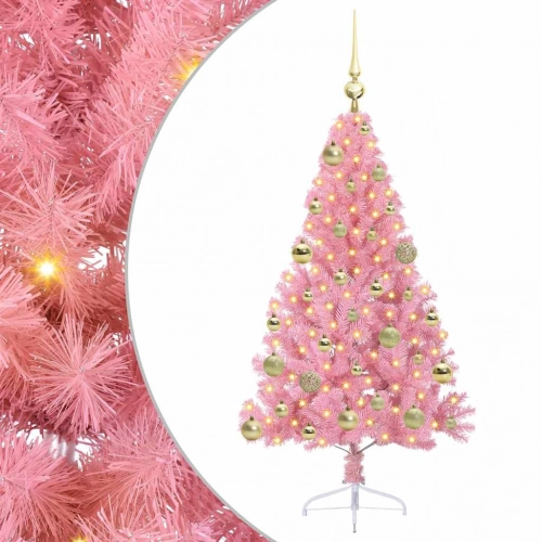 Mākslīgais Led Ziemassvētku Eglīte Su 150 Led Rozā 120 Cm Pvc Vidaxl