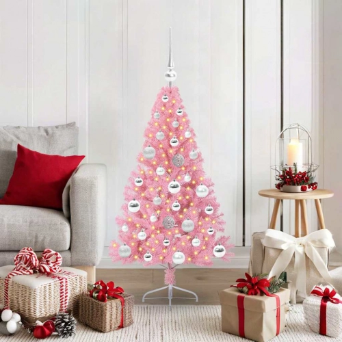 Mākslīgais Led Ziemassvētku Eglīte Su 150 Led Rozā 120 Cm Pvc Vidaxl