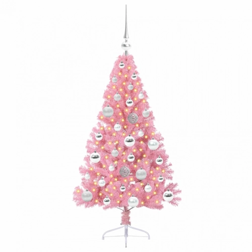 Mākslīgais Led Ziemassvētku Eglīte Su 150 Led Rozā 120 Cm Pvc Vidaxl