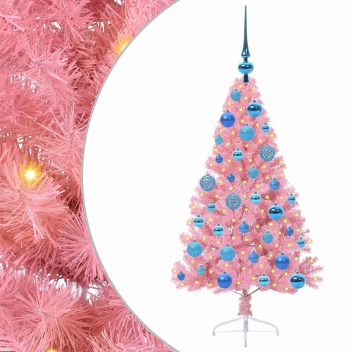 Mākslīgais Led Ziemassvētku Eglīte Su 150 Led Rozā 120 Cm Pvc Vidaxl
