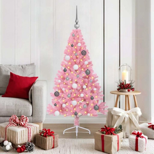Mākslīgais Led Ziemassvētku Eglīte Su 150 Led Rozā 150 Cm Pvc Vidaxl