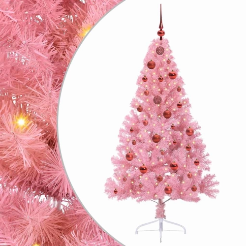 Mākslīgais Led Ziemassvētku Eglīte Su 150 Led Rozā 150 Cm Pvc Vidaxl
