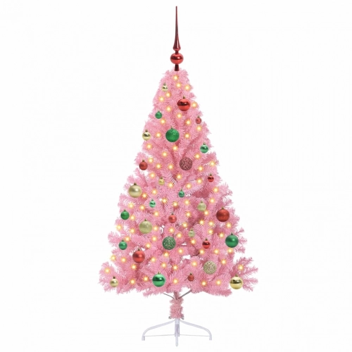 Mākslīgais Led Ziemassvētku Eglīte Su 150 Led Rozā 150 Cm Pvc Vidaxl