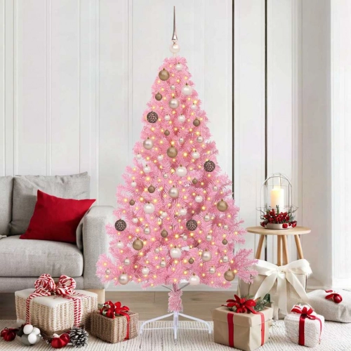 Mākslīgais Led Ziemassvētku Eglīte Su 300 Led Rozā 180 Cm Pvc Vidaxl