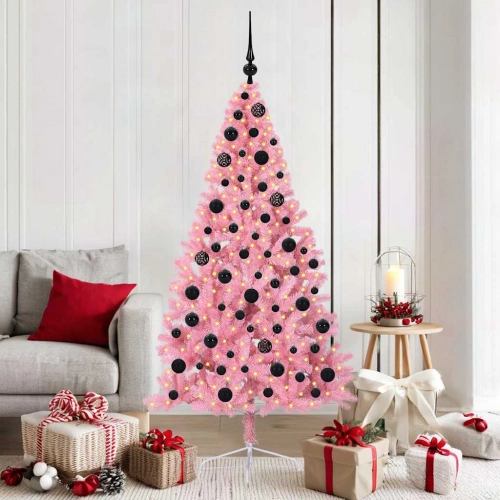 Mākslīgais Led Ziemassvētku Eglīte Su 300 Led Rozā 180 Cm Pvc Vidaxl