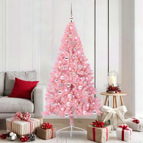 Mākslīgais Led Ziemassvētku Eglīte Su 300 Led Rozā 180 Cm Pvc Vidaxl
