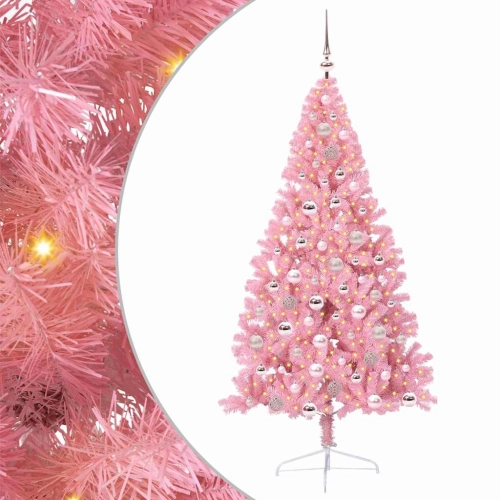 Mākslīgais Led Ziemassvētku Eglīte Su 300 Led Rozā 180 Cm Pvc Vidaxl